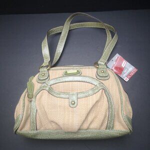 NWT Rosetti Natural & Fern Green Mini Satchel Lined Faux Leather Handbag